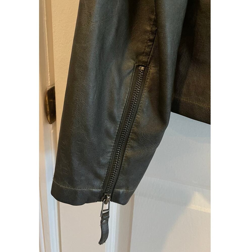Max Studio Women's Washed Faux Leather Zip Moto Jacket Olive Green Size M - Picture 8 of 11